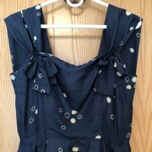 Rare Vintage 1950s David Levine Navy White Rayon Double Strap Dress 14 Large